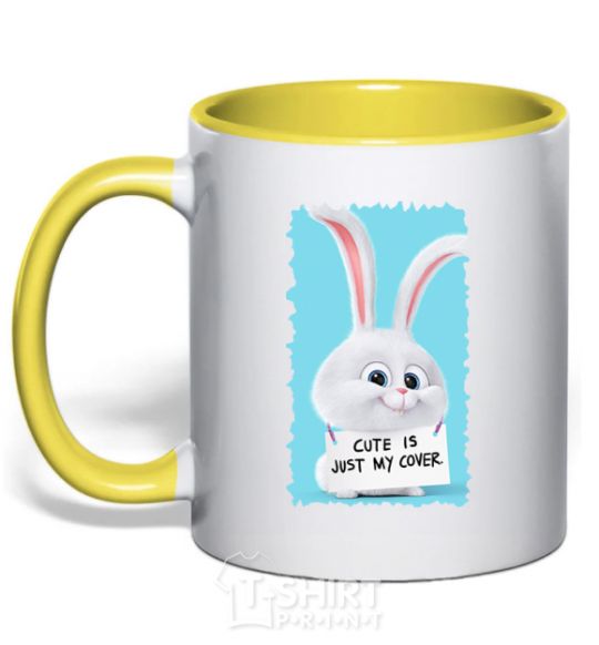 Mug with a colored handle Сute is just my cover yellow фото