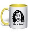 Mug with a colored handle Why so Sirius yellow фото