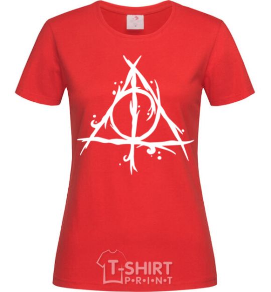 Women's T-shirt Deathly Hallows symbol red фото