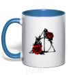 Mug with a colored handle Deadly relics with flowers royal-blue фото