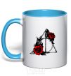 Mug with a colored handle Deadly relics with flowers sky-blue фото