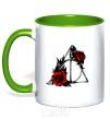 Mug with a colored handle Deadly relics with flowers kelly-green фото