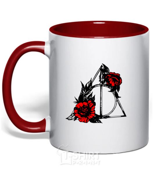 Mug with a colored handle Deadly relics with flowers red фото