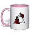 Mug with a colored handle Deadly relics with flowers light-pink фото