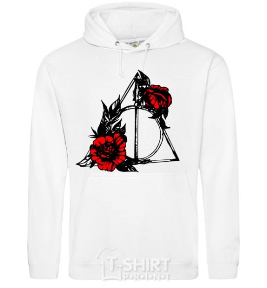 Men`s hoodie Deadly relics with flowers White фото