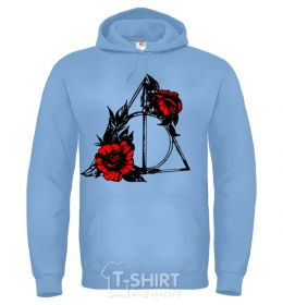 Men`s hoodie Deadly relics with flowers sky-blue фото