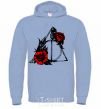 Men`s hoodie Deadly relics with flowers sky-blue фото