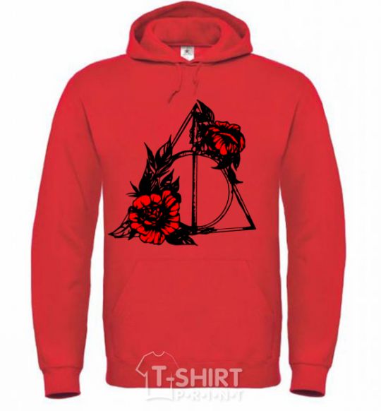 Men`s hoodie Deadly relics with flowers bright-red фото