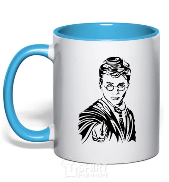 Mug with a colored handle Just Harry Potter sky-blue фото