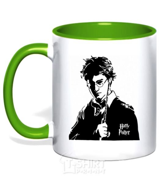 Mug with a colored handle Harry Potter black kelly-green фото