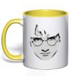 Mug with a colored handle Harry Potter's face yellow фото
