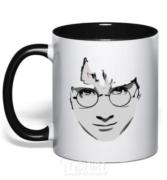 Mug with a colored handle Harry Potter's face black фото