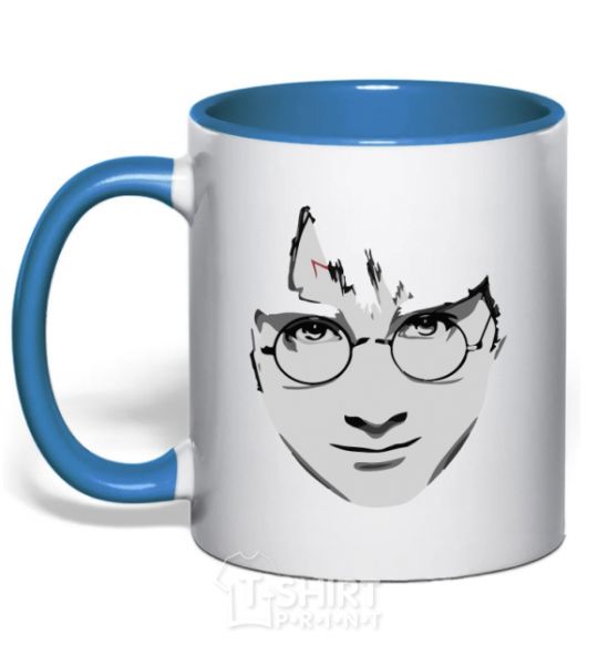 Mug with a colored handle Harry Potter's face royal-blue фото