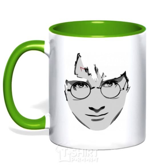 Mug with a colored handle Harry Potter's face kelly-green фото