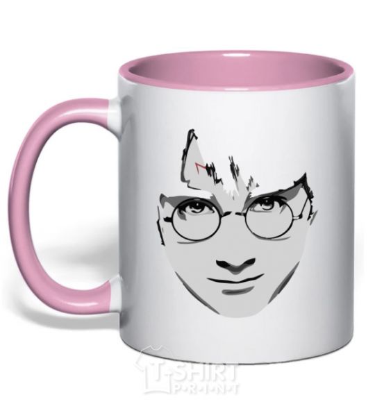 Mug with a colored handle Harry Potter's face light-pink фото