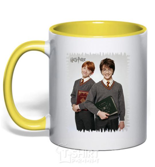 Mug with a colored handle Harry and Ron yellow фото
