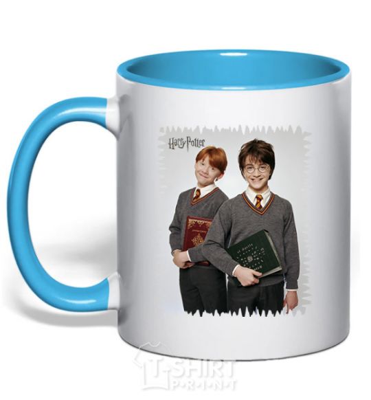 Mug with a colored handle Harry and Ron sky-blue фото