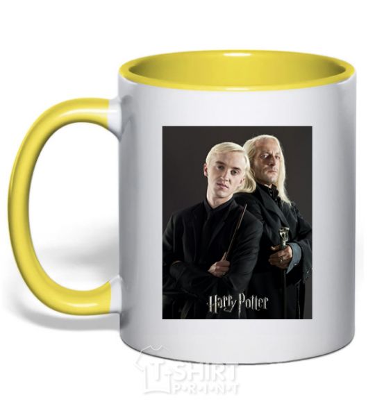 Mug with a colored handle Draco Malfoy and his father yellow фото