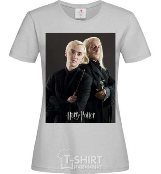 Women's T-shirt Draco Malfoy and his father grey фото