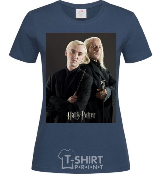 Women's T-shirt Draco Malfoy and his father navy-blue фото