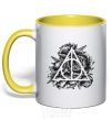 Mug with a colored handle Deadly relics of the peony yellow фото
