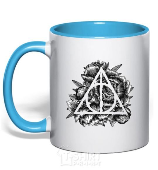 Mug with a colored handle Deadly relics of the peony sky-blue фото