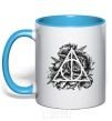 Mug with a colored handle Deadly relics of the peony sky-blue фото