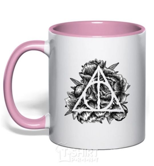 Mug with a colored handle Deadly relics of the peony light-pink фото