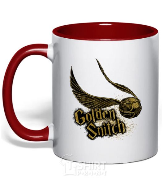 Mug with a colored handle Golden Snitch red фото