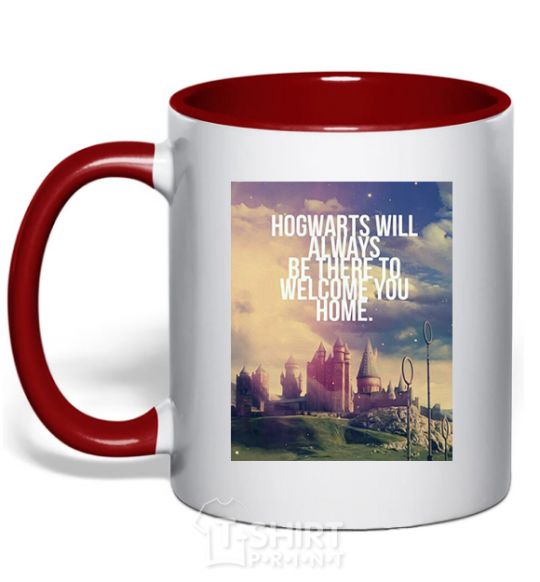 Mug with a colored handle Hogwarts will always be there to welcome you home red фото