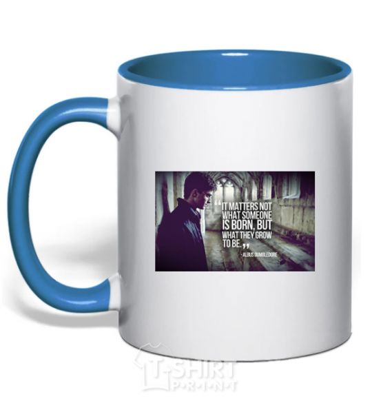 Mug with a colored handle Grow to be royal-blue фото