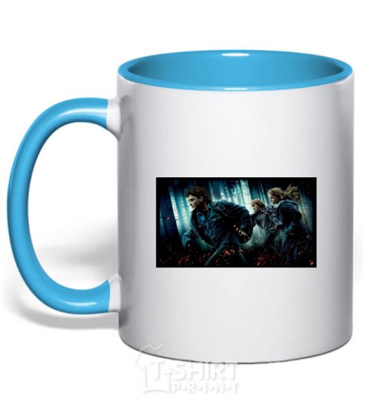 Mug with a colored handle Harry Potter deadly relics sky-blue фото