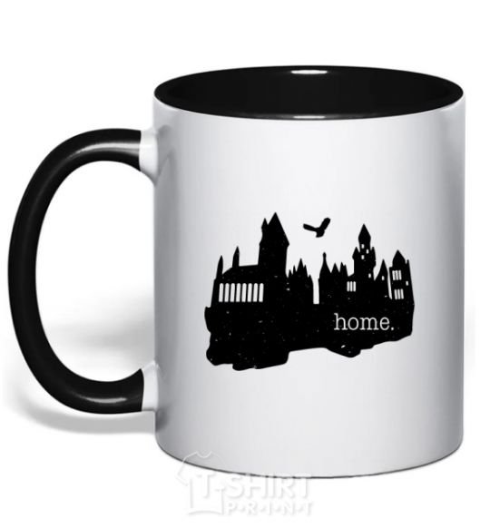 Mug with a colored handle Hogwarts is like home black фото