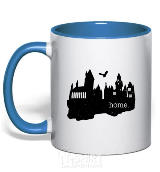 Mug with a colored handle Hogwarts is like home royal-blue фото