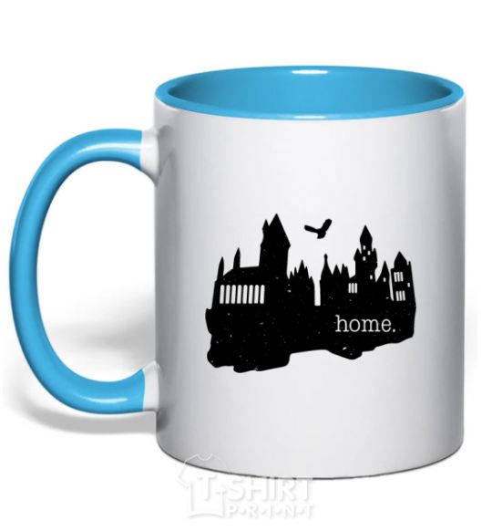 Mug with a colored handle Hogwarts is like home sky-blue фото