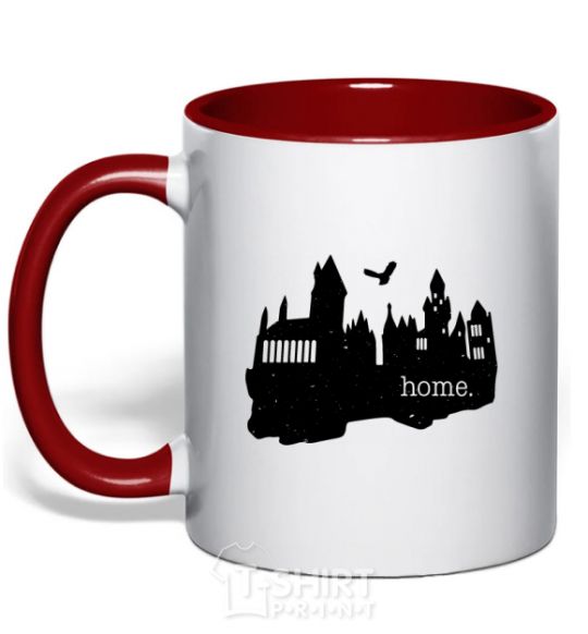 Mug with a colored handle Hogwarts is like home red фото