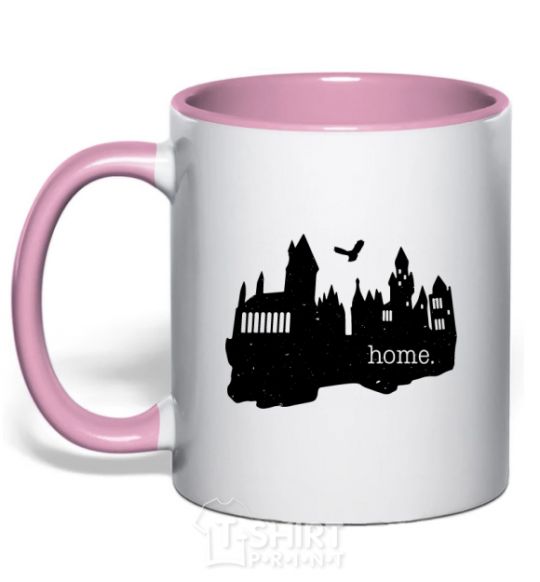 Mug with a colored handle Hogwarts is like home light-pink фото