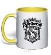 Mug with a colored handle Slytherin logo yellow фото