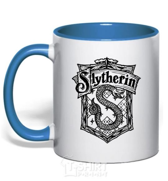 Mug with a colored handle Slytherin logo royal-blue фото