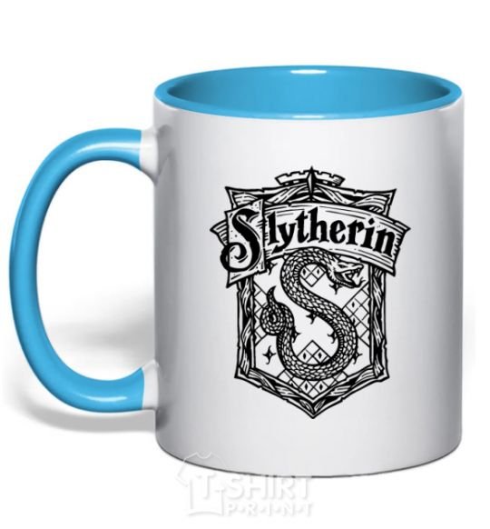 Mug with a colored handle Slytherin logo sky-blue фото