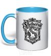 Mug with a colored handle Slytherin logo sky-blue фото