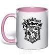 Mug with a colored handle Slytherin logo light-pink фото