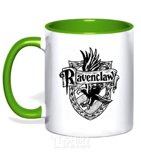 Mug with a colored handle Ravenclaw logo kelly-green фото