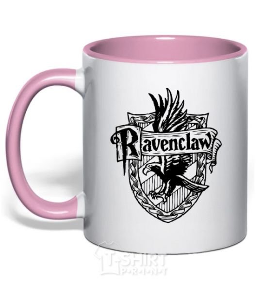 Mug with a colored handle Ravenclaw logo light-pink фото