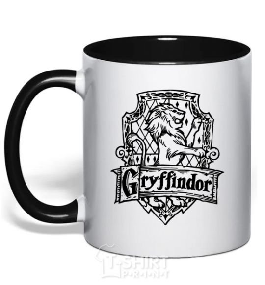 Mug with a colored handle Gryffindor logo black фото