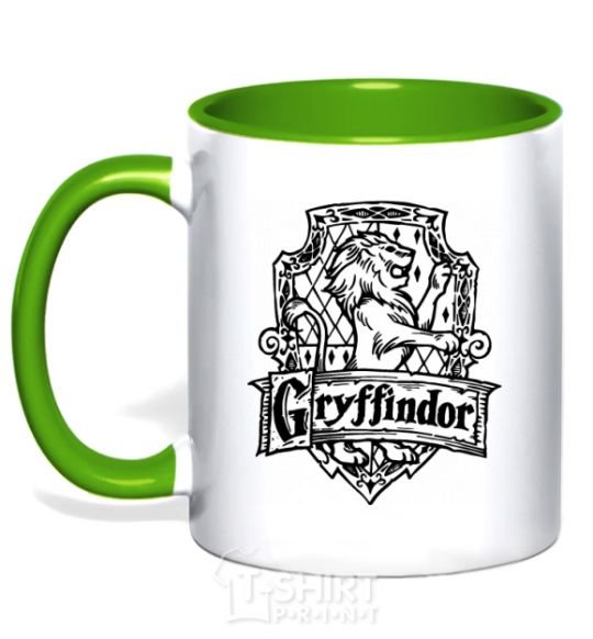 Mug with a colored handle Gryffindor logo kelly-green фото