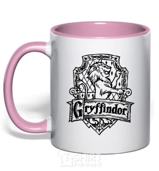 Mug with a colored handle Gryffindor logo light-pink фото