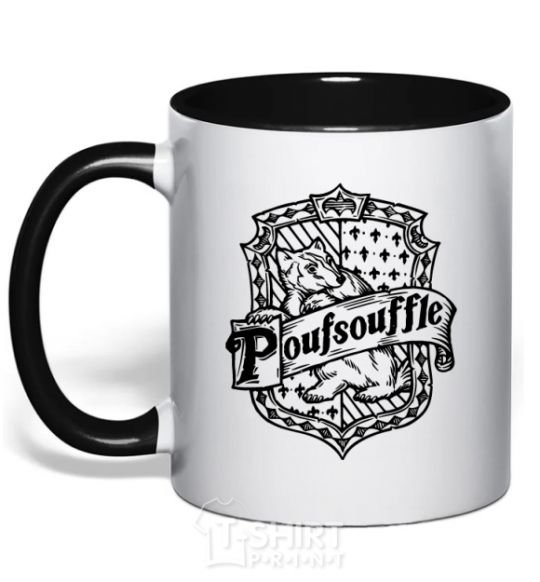 Чашка с цветной ручкой Poufsouffle logo Черный фото