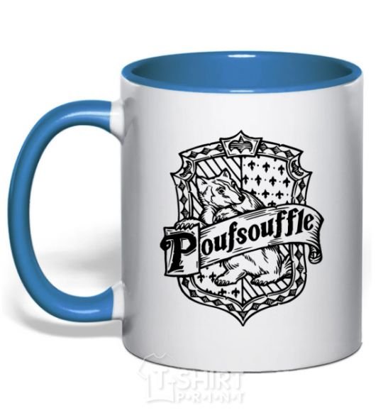 Mug with a colored handle Poufsouffle logo royal-blue фото