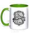 Mug with a colored handle Poufsouffle logo kelly-green фото